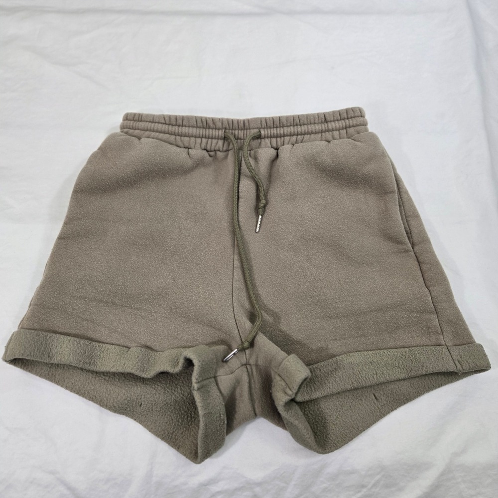 Babwood‎ Fleece Sweat Shorts S/M Mocha Brown High Waisted Rolled Hem Streetwear